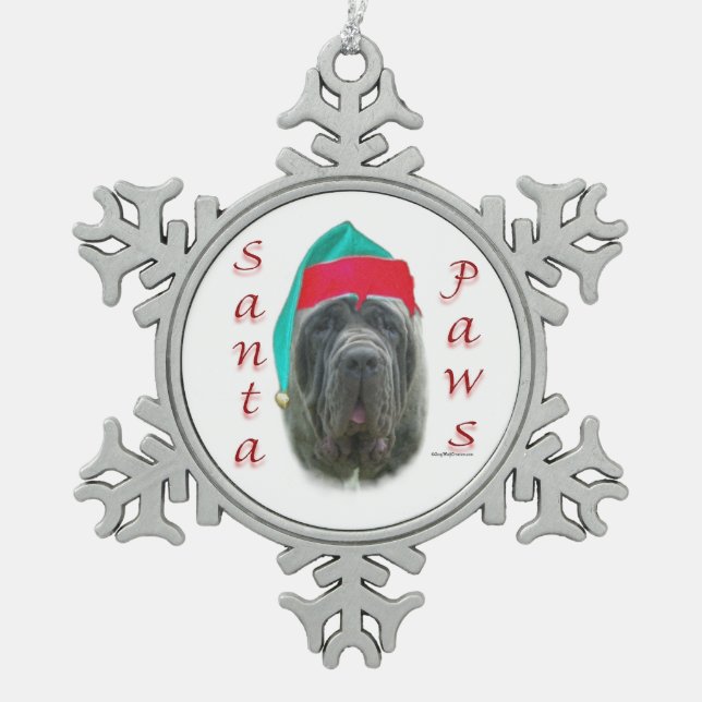 Neapolitan Mastiff Santa Paws Schneeflocken Zinn-Ornament (Vorderseite)