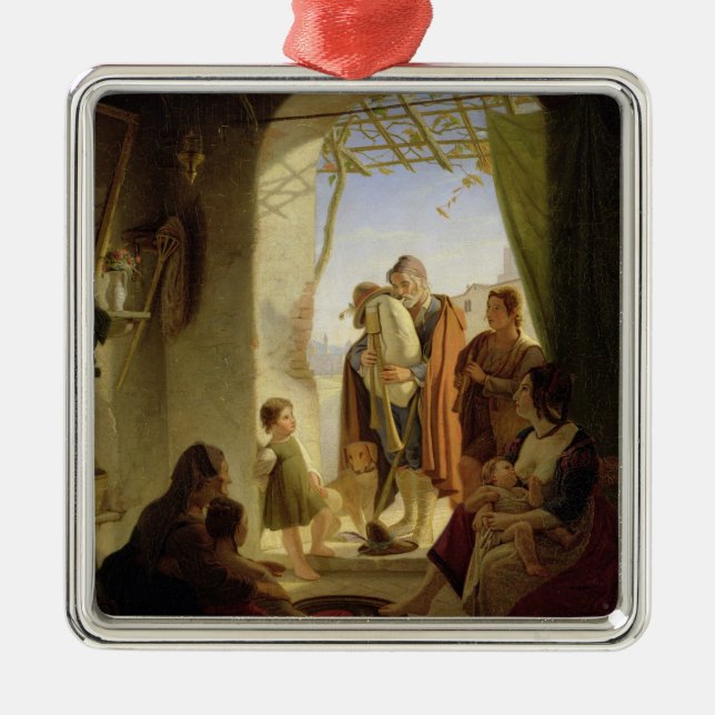 Neapolitanischer Dudelsackspieler in winterlichem Silbernes Ornament (Vorne)