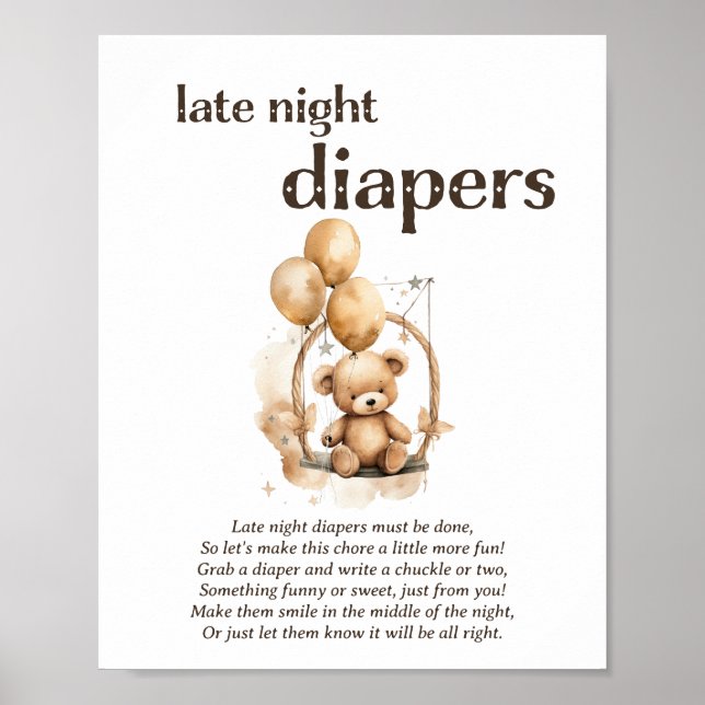Neate Night Diapers Gender Neutral Baby Shower Gam Poster (Vorne)