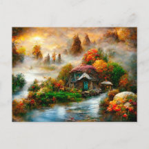 Nebel am Herbstmorgen. Fantasy Cottage.
