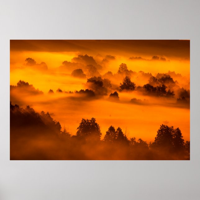 Nebel am Morgen über den Fluss Poster (Vorne)