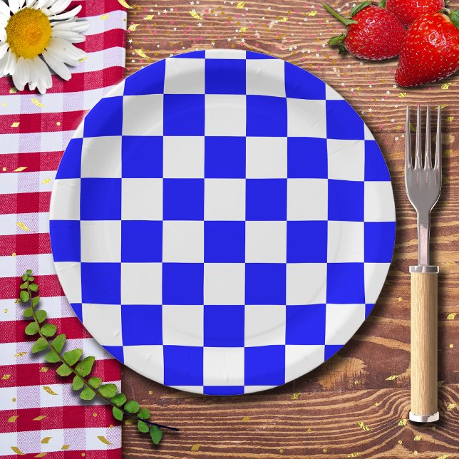 Nebel-blaue und weiße Checkerboard Vintag Pappteller (Von Creator hochgeladen)