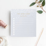 Nebel | Personalisierte Confetti-Punkte Notizblock<br><div class="desc">Chic personalisiert Notizblock verfügt oben über "to do list" mit Ihrem Namen,  in dunkelantiken Goldbuchstaben auf einem pastellfarbenen,  grau gepunkteten Hintergrund mit weißen Konfetti-Punkten,  die von oben regnen. Behalt alle wichtigen Elemente mit diesem Notizblock mit 10 Checkboxen.</div>