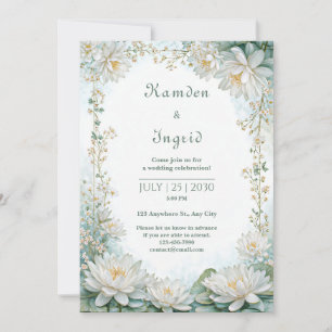 Nebel-Teal Weiße Seerosen-Rand-Hochzeit Einladung