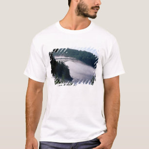 Nebel treibt unter der Deception-Pass-Brücke bei T-Shirt