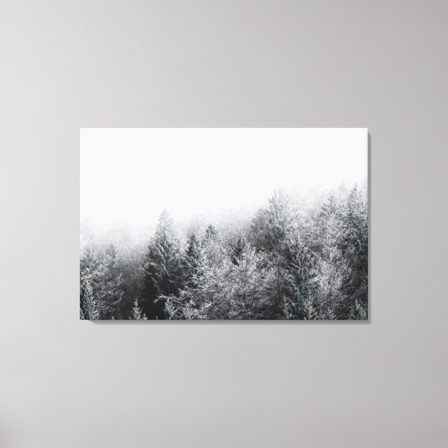 Nebel über gefrorenem Wald Leinwanddruck (Vorderseite)