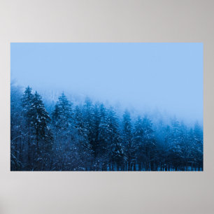 Nebel über schneebedeckten Wald am See Bohinj, Slo Poster