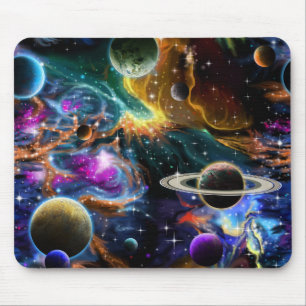Nebel und Planeten im Weltraum Mousepad