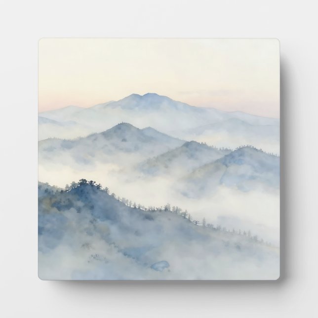 Nebelberg-Aquarell-Landschaft Fotoplatte (Vorderseite)