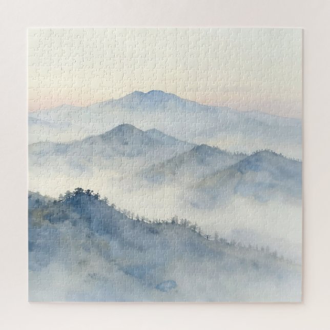 Nebelberg-Aquarell-Landschaft Puzzle (Vertikal)