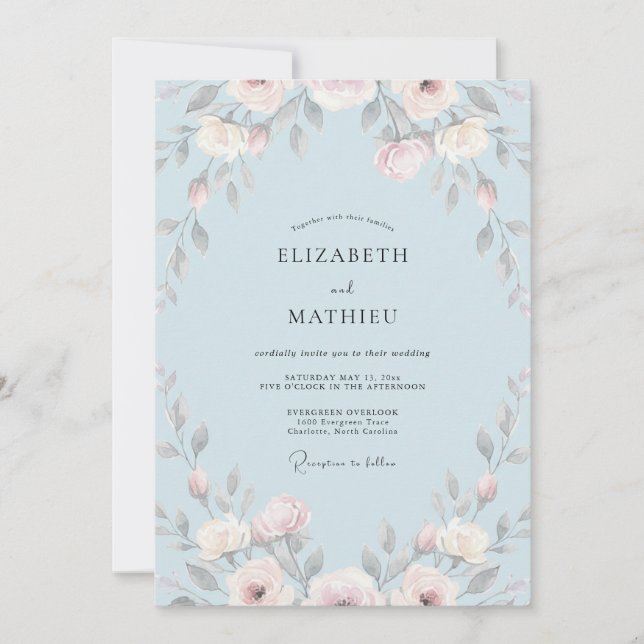 Nebelblaue Bemalte Hochzeit Einladung (Vorderseite)