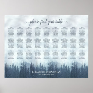 Nebelblaue Tannen 27 Tisch-Hochzeits-Sitzplan Poster