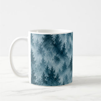Nebelblauer Kiefernwald-Wasserfarbemuster Kaffeetasse
