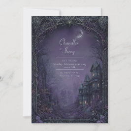 Nebelhaft violette mondbeschienene gotische Manor- Einladung