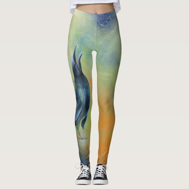 Nebelhafte Morgen-Krähe Leggings (Vorderseite)