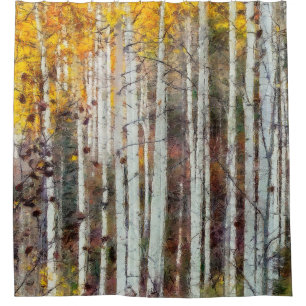 Nebelhafter Birken-Wald Duschvorhang