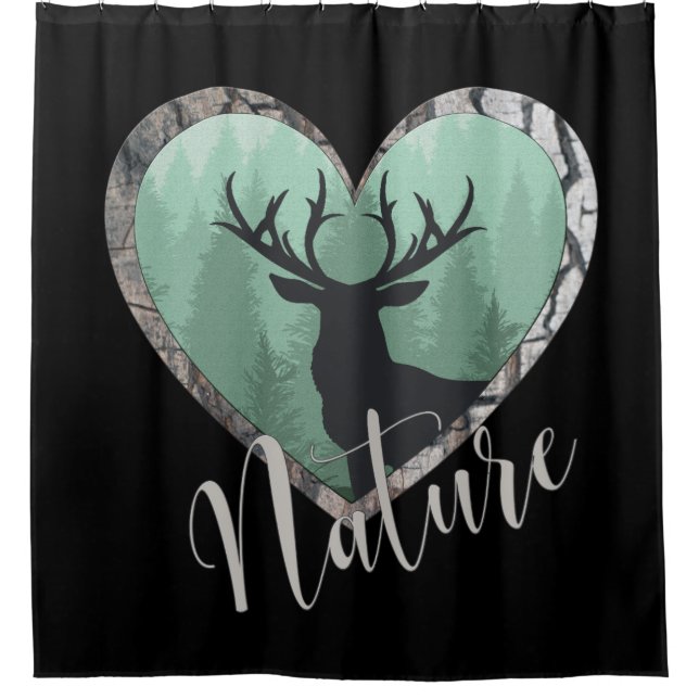 Nebelhafter Wald mit viel Geld-Rotwild "Natur " Duschvorhang (Vorderseite)