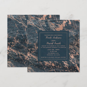 Nebelhaftes Rustikal Blau & Roségold Rosa Glamour  Einladung
