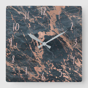 Nebelhaftes Rustikal Blau & Roségold Rosa Glamour Quadratische Wanduhr