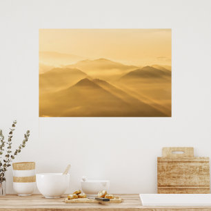 Nebelhügel morgens Sonnenaufgang Poster
