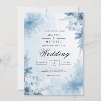 Nebeliger azurblauer Blütenbogen Hochzeit Einladung