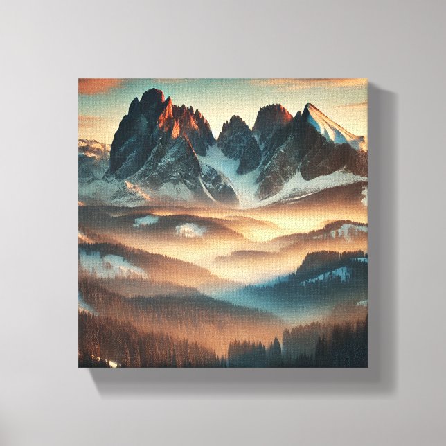 Nebeliger Berg auf Leinwand Kunstdruck Wandkunst (Vorderseite)