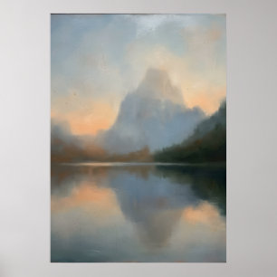 Nebeliger Bergsee bei Morgendämmerung Pastell Leuc Poster