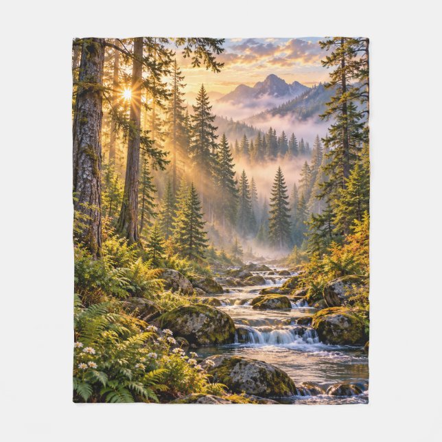 Nebeliger Bergwald Fleecedecke (Vorderseite)