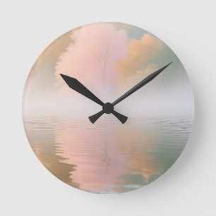 Nebeliger Herbstsee Serenität Runde Wanduhr
