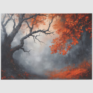 Nebeliger Herbstwald mit karmesinroten Blättern - Seidenpapier