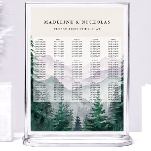 Nebeliger Hochzeits-Sitzplan Waldgebirge Poster