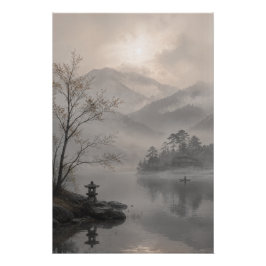 Nebeliger Japanischer Berg Wandkunstposter Poster