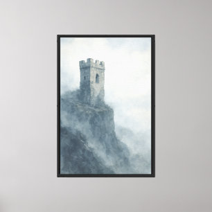 Nebeliger Klippenseitenturm Aquarell Leinwanddruck
