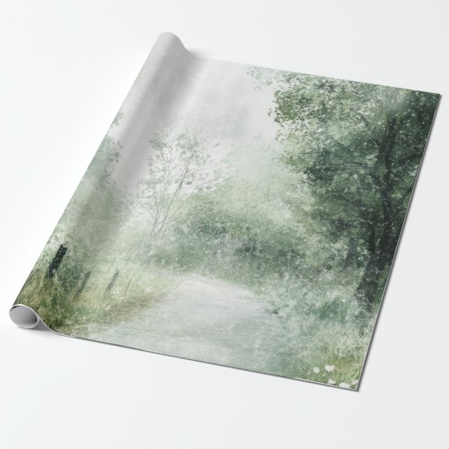 Nebeliger Landstraßen-Waldweg-Landschaft (1) Geschenkpapier (Ungerollt)