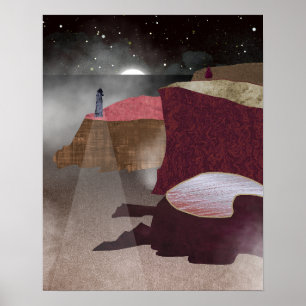 Nebeliger Leuchtturm Poster