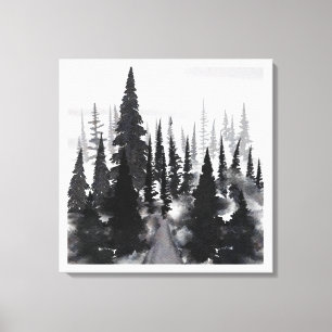 Nebeliger monochromer Kiefernwald Aquarell Kunst D Leinwanddruck
