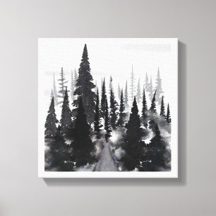 Nebeliger monochromer Kiefernwald Aquarell Kunst D Leinwanddruck