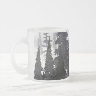 Nebeliger monochromer Kiefernwald Aquarell-Kunstpr Mattglastasse