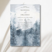 Nebeliger Schneewald Berg Aquarell-Hochzeit