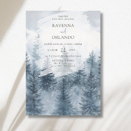Nebeliger Schneewald Berg Aquarell-Hochzeit Einladung
