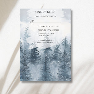 Nebeliger Schneewald Berg Aquarell-Hochzeit RSVP Karte