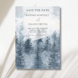 Nebeliger Schneewald Berg Aquarell-Hochzeit Save The Date