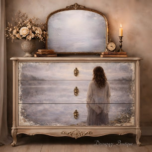 Nebeliger See Frau Reflexionslandschaft Decoupage Seidenpapier