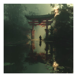 Nebeliger Torii-Tor-Dämmerung-Einsamkeitsfigur Fotodruck