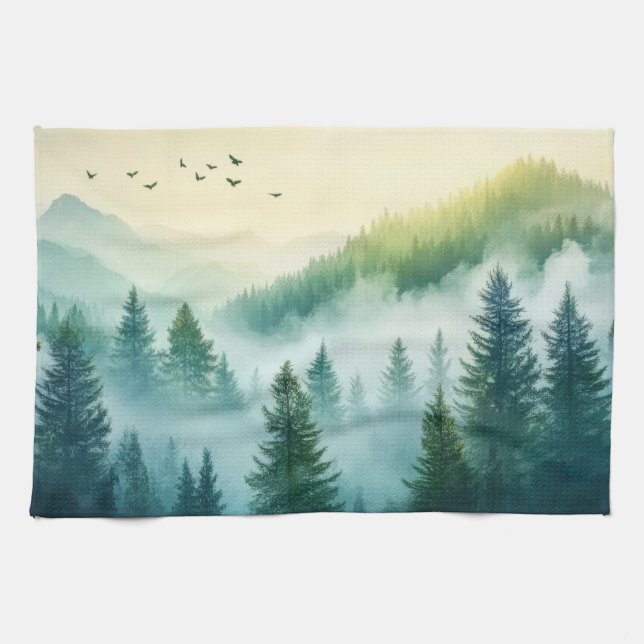 Nebeliger Wald Geschirrtuch (Horizontal)