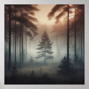 Nebeliger Wald Poster Kunst Druck, Friedliche Natu