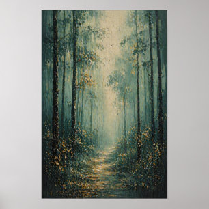 Nebeliger Waldpfad im Impasto-Stil Poster