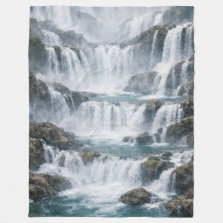 Nebeliger Wasserfall-Landschaft Fleecedecke