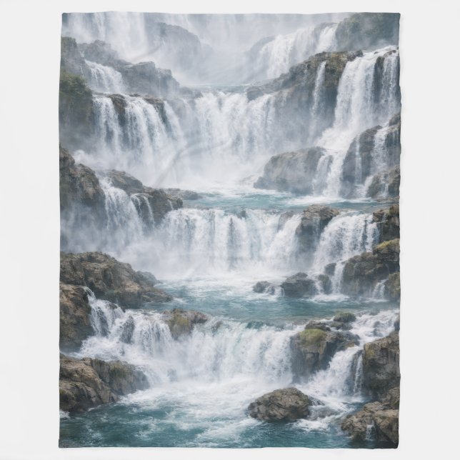 Nebeliger Wasserfall-Landschaft Fleecedecke (Vorderseite)