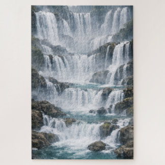 Nebeliger Wasserfall-Landschaft Puzzle